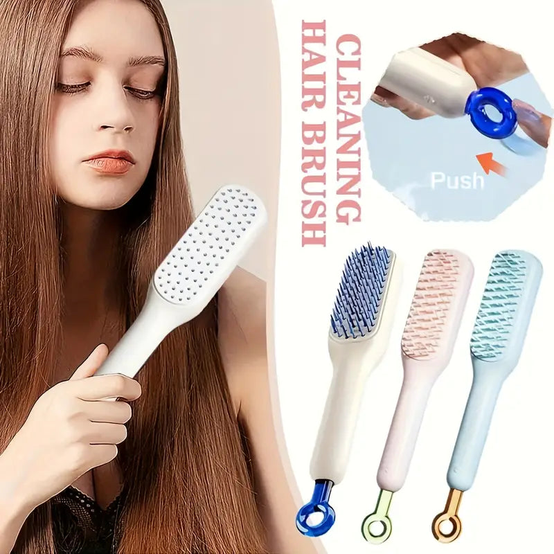 Self Cleaning Hair Brush One Click Cleaning Telescopic Hair Comb