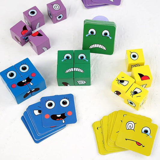 Fun Puzzle Children Wooden Face Changing Cube Game