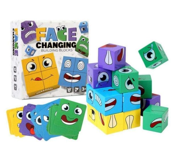 Fun Puzzle Children Wooden Face Changing Cube Game