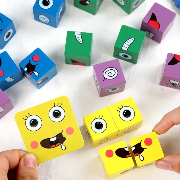 Fun Puzzle Children Wooden Face Changing Cube Game