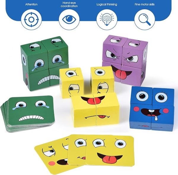 Fun Puzzle Children Wooden Face Changing Cube Game