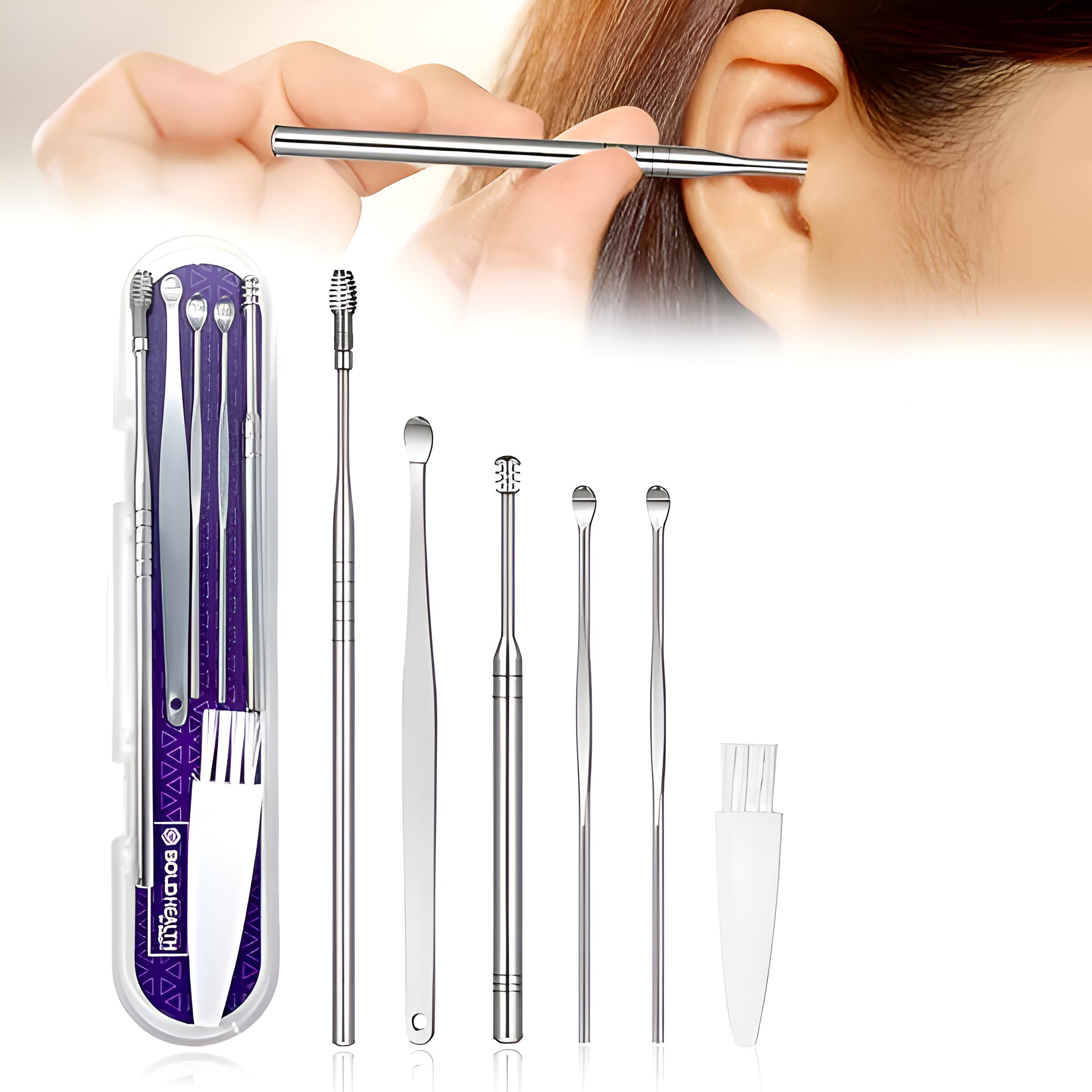 Stainless Steel Ear Wax Remover With Storage Case 6-in-1